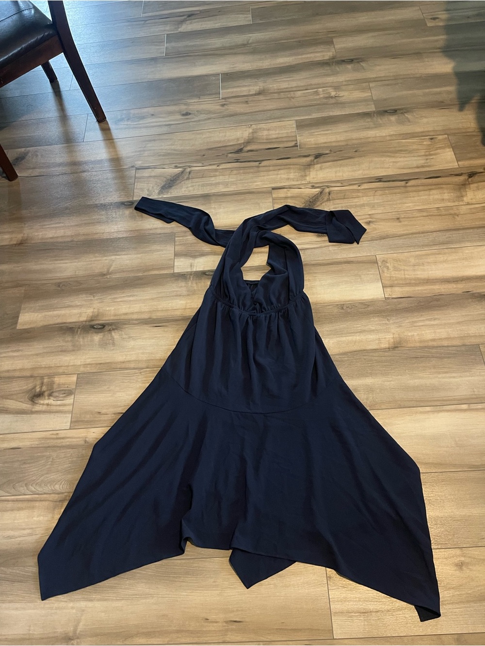 Vici Navy Halter Dress with Handkerchief Hem